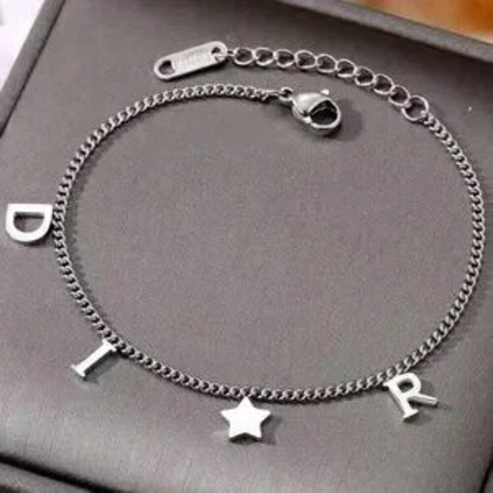 Silver Plated Stainless Steel Letter Charm Bracelet C Star Accent